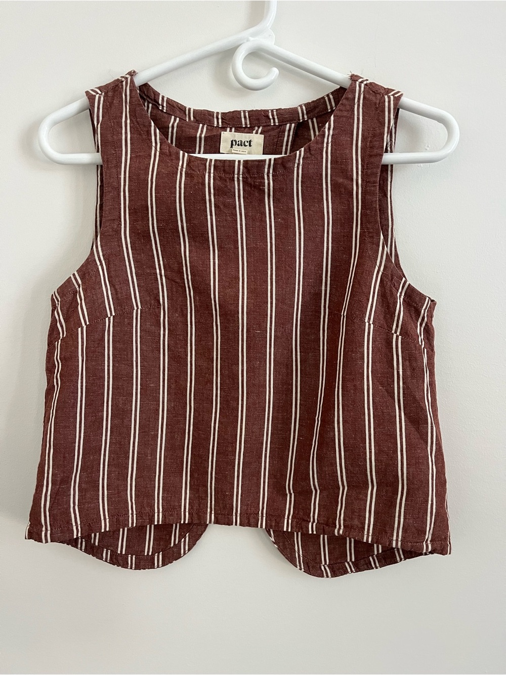 Pact Mahogany Stripe Canopy Linen Blend Tulip Back Tank size XS